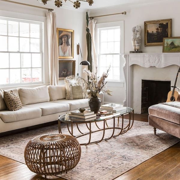 Natalie Grey Blush 8 Ft. x 10 Ft. Shabby Chic Distressed Printed Area Rug