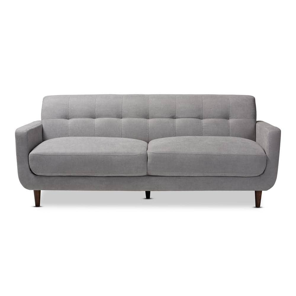 Baxton Studio Allister 79.9 in. Light Gray Fabric 3 Seater