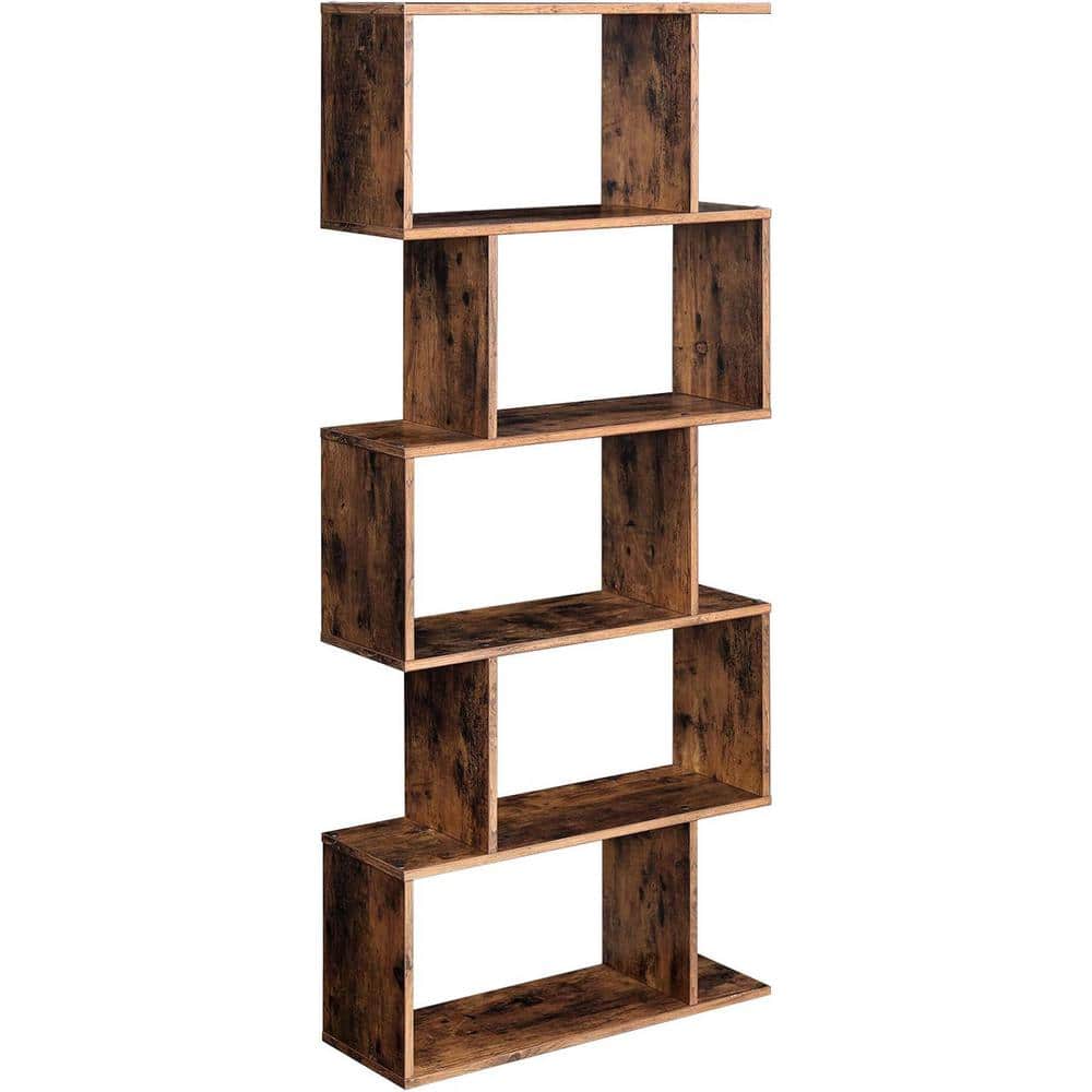27.6 in. W x 9.4 in. D Rustic Brown 5-Tier Bookcase Decorative Wall Shelf