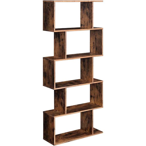 Unbranded 27.6 in. W x 9.4 in. D Rustic Brown 5-Tier Bookcase Decorative Wall Shelf