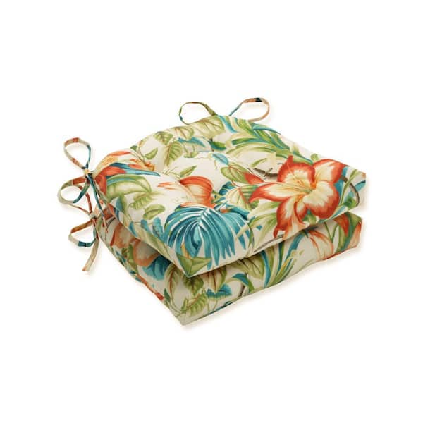Pillow Perfect Floral 17.5 in. x 17 in. Outdoor Dining Chair Cushion in Blue/Green/Orange (Set of 2)