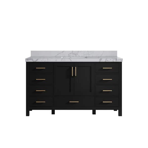 Willow Collections Malibu 60 in. W x 22 in. D x 36 in. H Single Sink Bath Vanity in Black with 2 in. Venatino Quartz Top