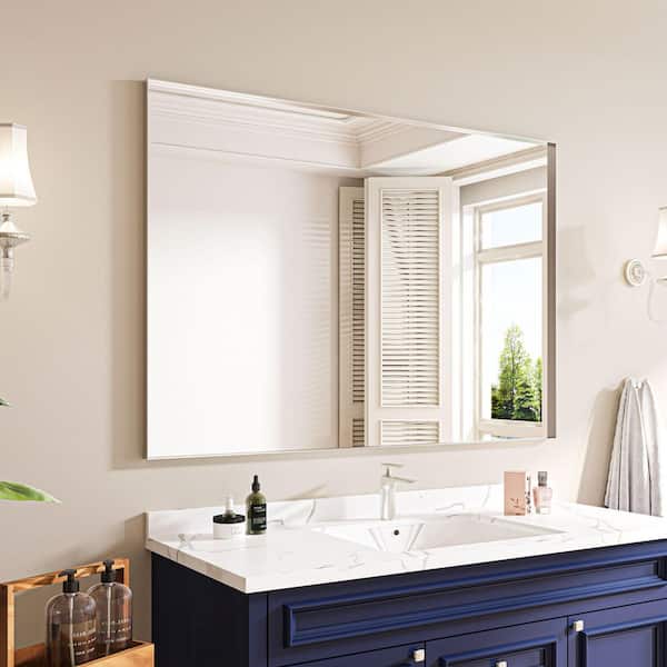 48 in. W x 36 in. H Rectangular Aluminum Framed Wall Bathroom Vanity Mirror in Silver