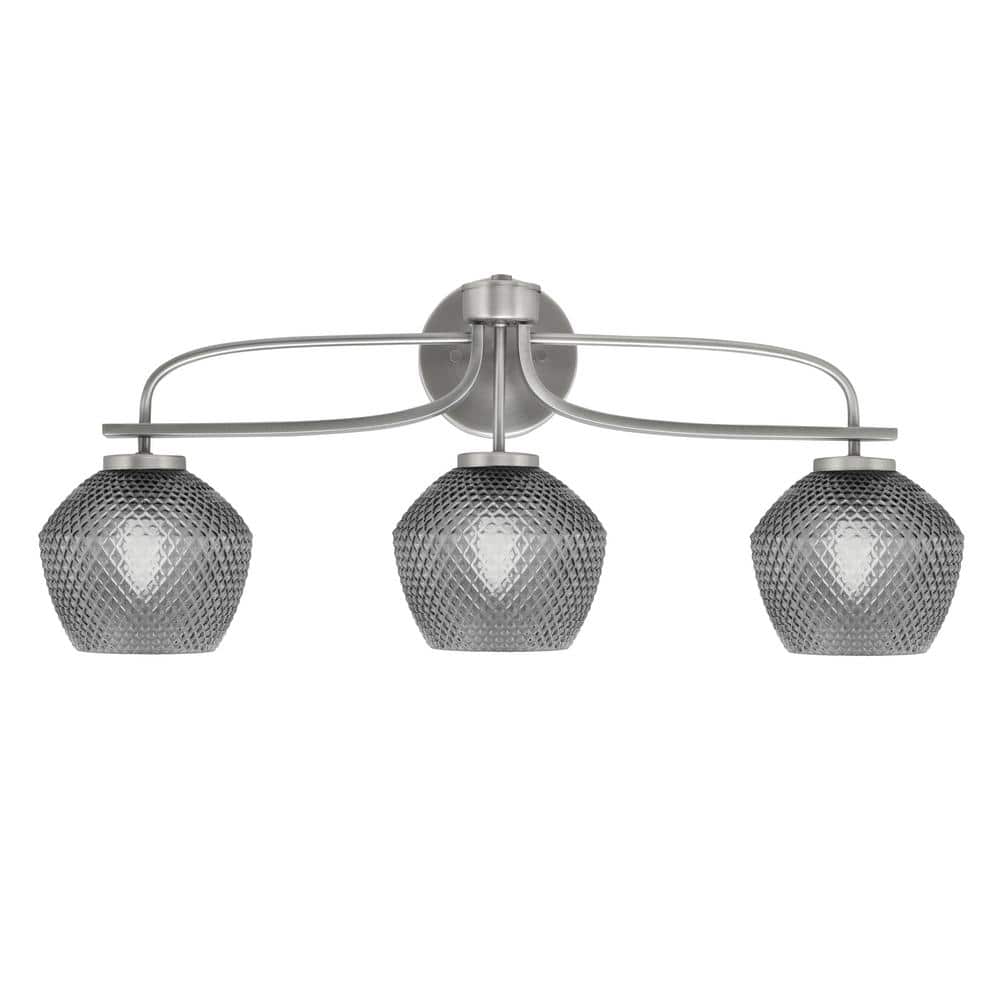 Olympia 27.5 in. 3-Light Graphite Vanity Light Smoke Textured Glass Shade