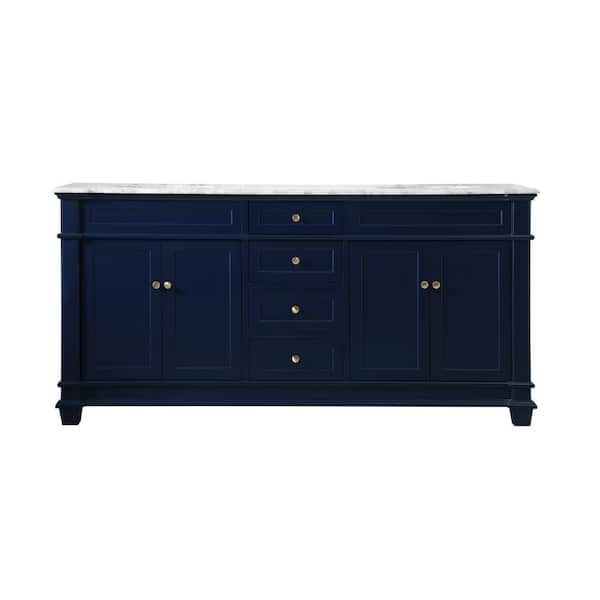Unbranded Simply Living 72 in. Double Bathroom Vanity in Blue with Marble Vanity Top in Cararra White