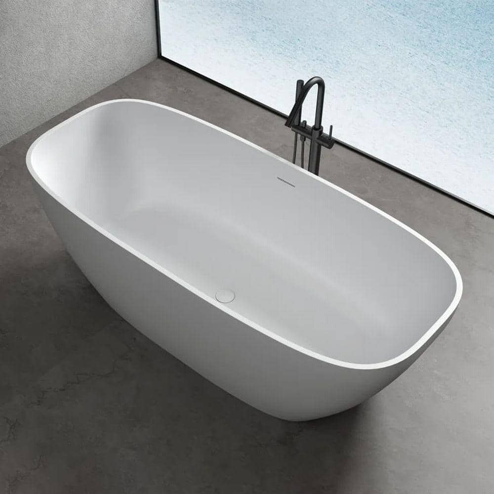67" Matte White Stone Resin Double Slipper Freestanding Tub
