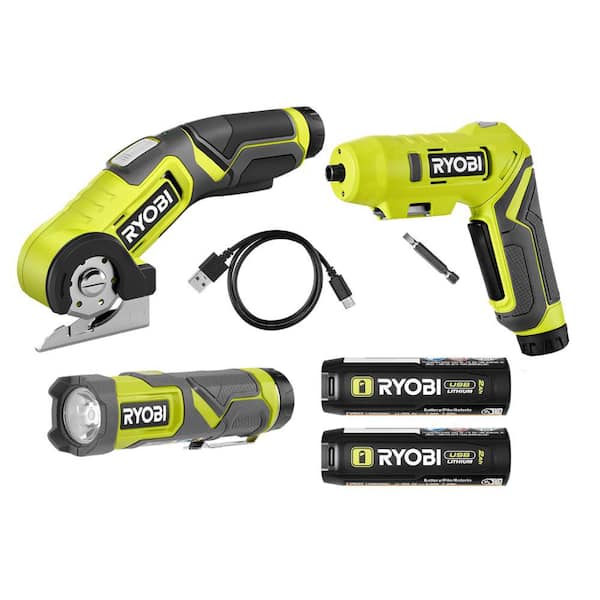 USB Lithium 3-Tool Combo Kit with Flashlight, Screwdriver, Power Cutter, (2) 2 Ah Batteries, and Charging Cord