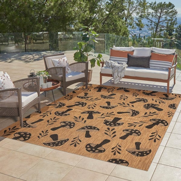 Paseo Rika Chestnut/Black 9 ft. x 13 ft. Floral Indoor/Outdoor Area Rug