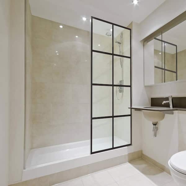 Madeira 24 in. x 76 in. Fixed Grid Pattern Shower Screen with EnduroShield  3/8 in. Thick Clear Tempered Glass