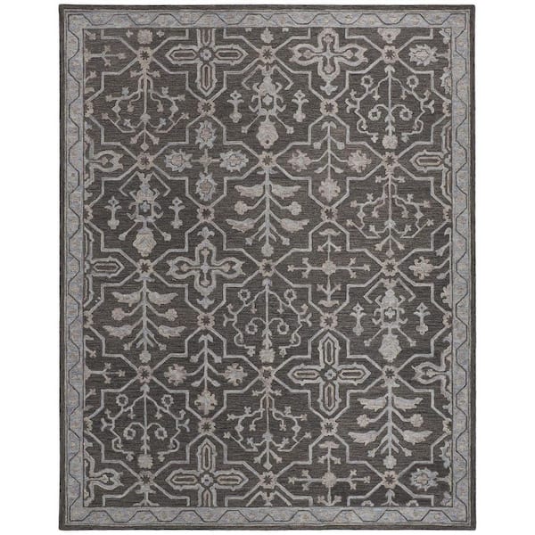 8 ft. x 10 ft. Gray and Ivory Floral Area Rug