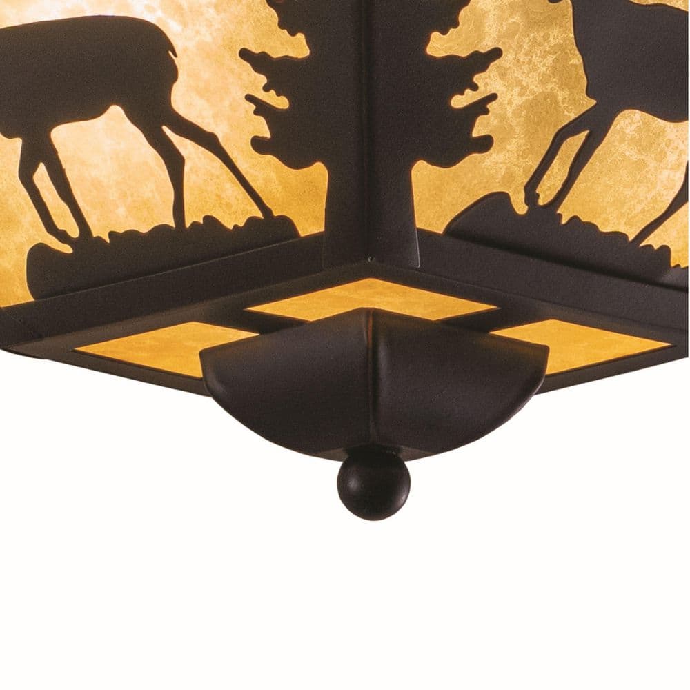 Burnished Bronze Rustic Deer Flush Mount Ceiling Light with Tiffany Glass