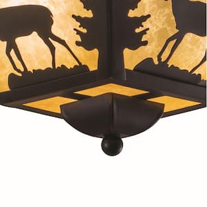 Bryce 14 in. W Bronze Rustic Deer Flush Mount Ceiling Light Fixture