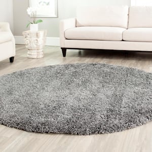 California Shag Dark Gray 5 ft. x 5 ft. Round Solid Area Rug