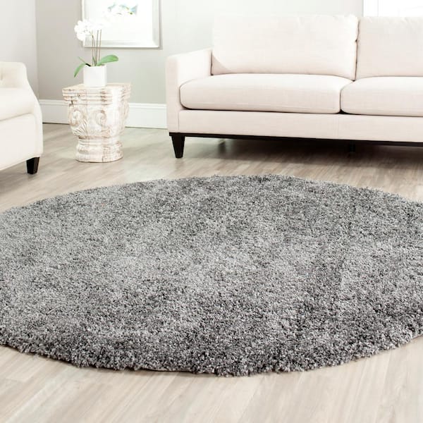 California Shag Dark Gray 9 ft. x 9 ft. Round Solid Area Rug
