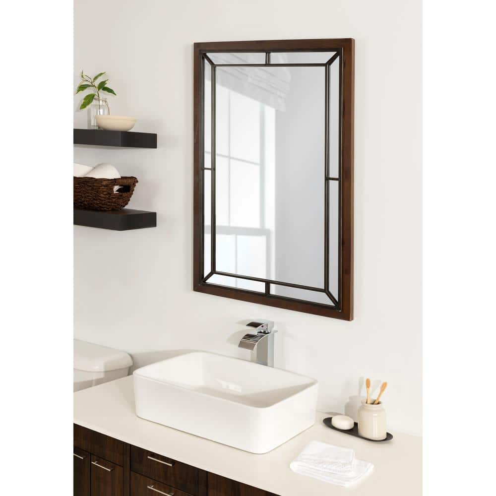 Audubon Rustic Brown Wood and Metal Rectangular Vanity Mirror