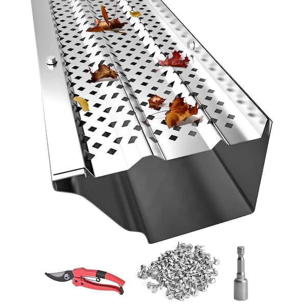 6 in. x 54 ft. Mill Finish Aluminum Gutter Guard, Leaf Filter Rain Gutter Covers with Screws Included, 16 Pcs