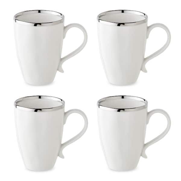 Regency 18 fl. oz. White and Silver Porcelain Mug (Set of 4)