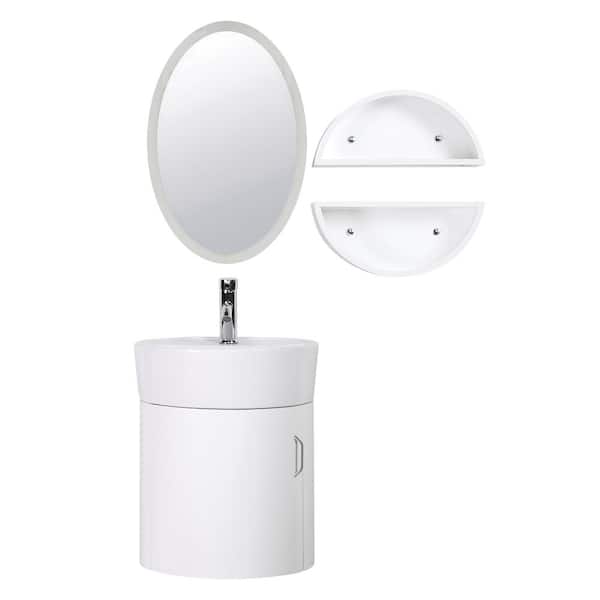 Decor Living Carina 18 in. W x 16 in. D Floating Vanity in White with Vitreous China Vanity Top in White with Side Shelves and Mirror