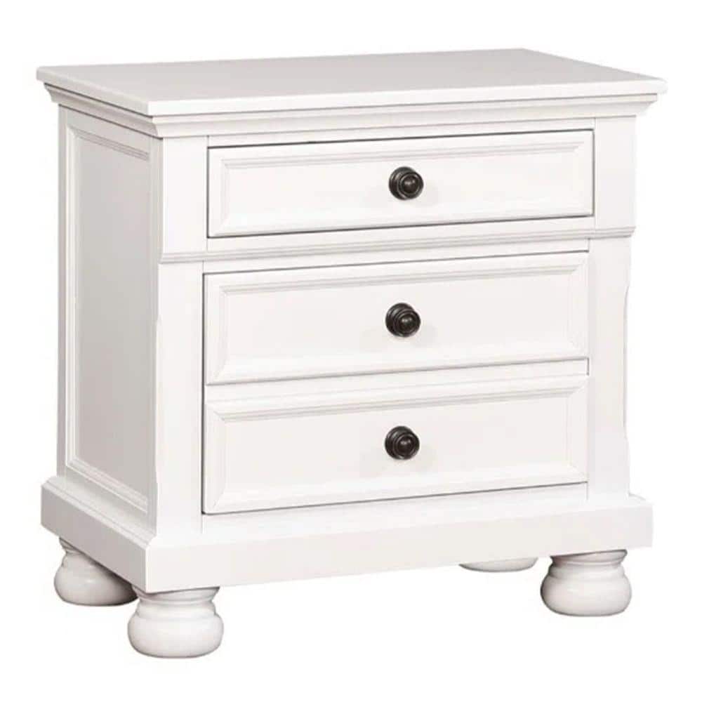 White Wooden Nightstand with Hidden Drawer and Bun Legs