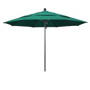 11 ft. Bronze Aluminum Commercial Market Patio Umbrella with Fiberglass Ribs and Pulley Lift in Spectrum Aztec Sunbrella