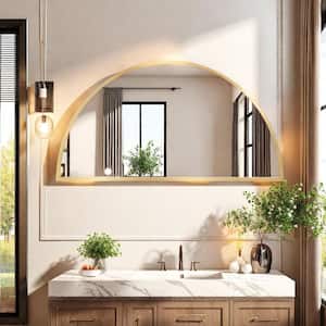 16 in. W x 32 in. H Half Circle Gold Aluminum Alloy Framed Decorative Wall Mirror