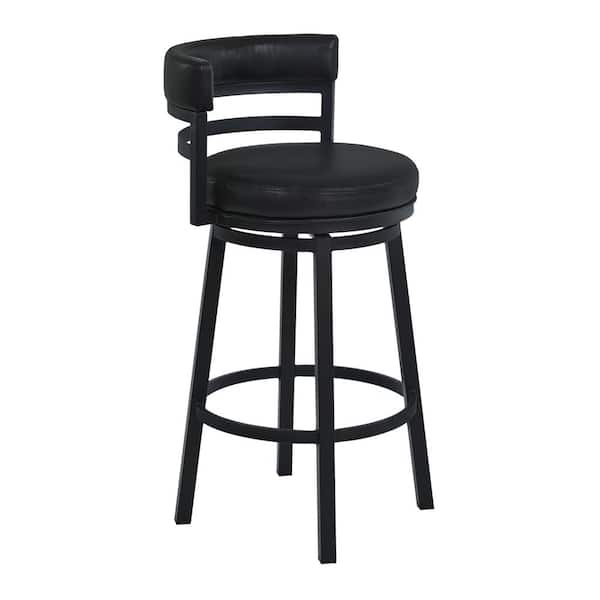 Armen Living Titana 26 in. Counter Height Metal Swivel Bar Stool in Ford Black Pu and Black Finish