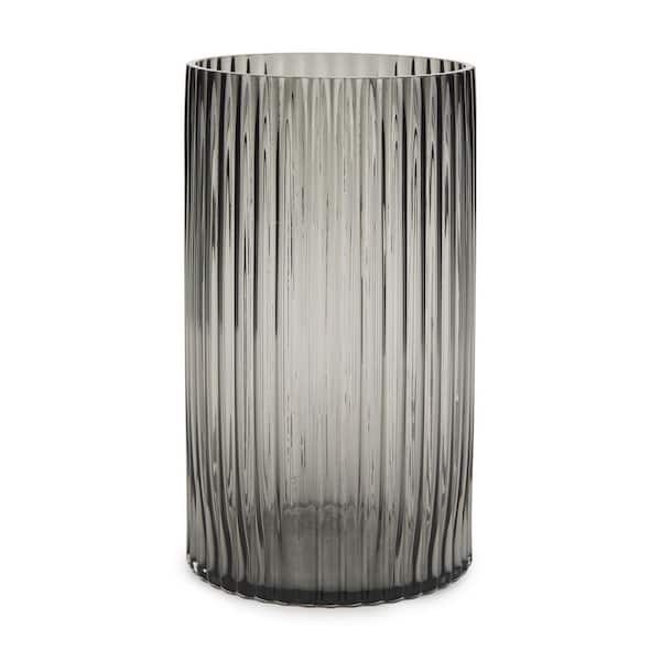 HomeRoots 11 in. Black Cylinder Ribbed Glass Table Vase
