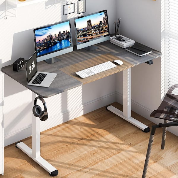 55 in. Grey Electric Standing Desk Height Adjustable Home Office Table withHook