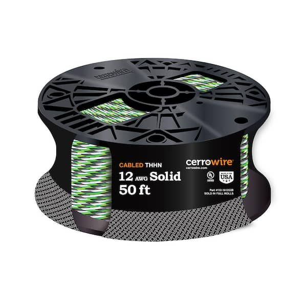 Cerrowire 50 ft. 12/3 Black /White /Green Solid Copper THHN Wire