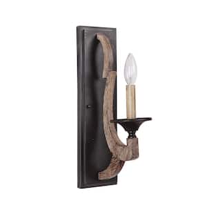 Winton 4.5 in. 1-Light Wall Sconce Featuring Distressed Weathered Pine and Bronze Finish