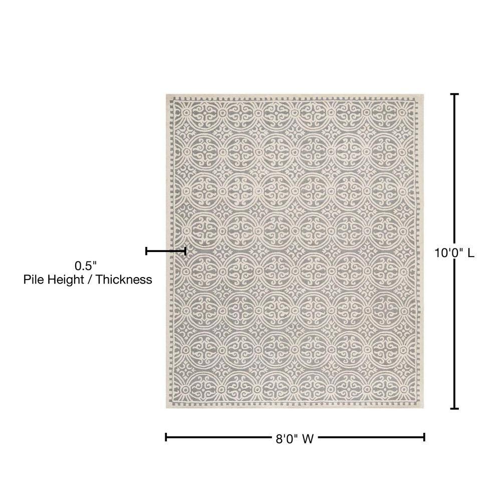 Elegant Silver & Ivory 8' x 10' Hand-Tufted Wool Area Rug