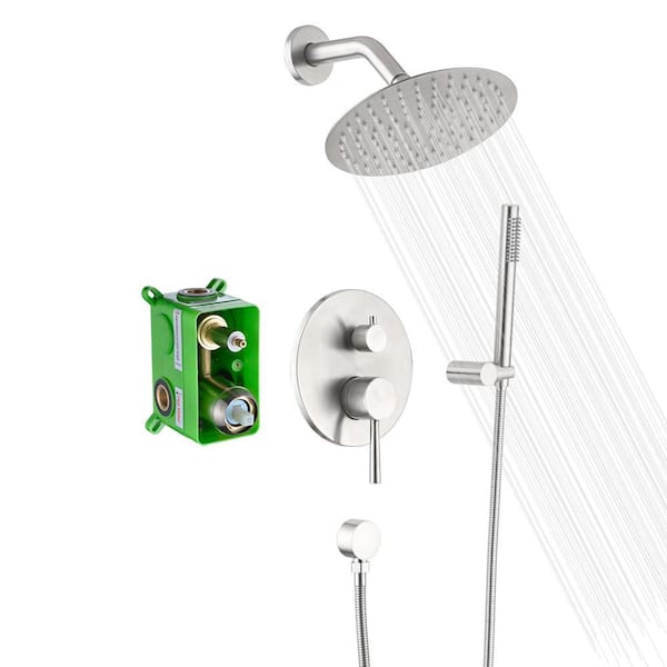 Modern 1-Handle 1-Spray Shower Faucet 1.8 GPM with Hand Shower in Brushed Nickel (Valve Included)