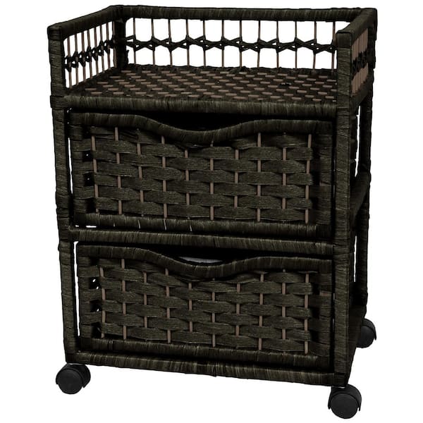 Oriental Furniture 2-Drawer Black Wheeled Natural Fiber Storage Chest