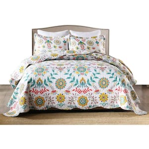 A96 Printed 3-Piece Orange/Multi Graphic Prints Polyester King Size Lightweight Quilt Set