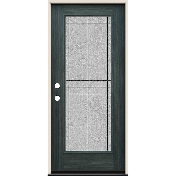 JELD-WEN 36 in. x 80 in. Right-Hand Full Lite Dilworth Decorative Glass Denim Stain Fiberglass Prehung Front Door