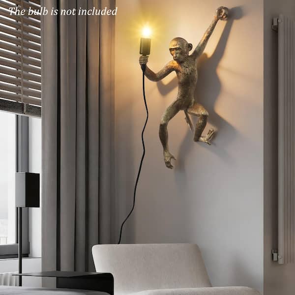 OUKANING 1-Light Gold Vintage Resin Creative Monkey Wall Sconce