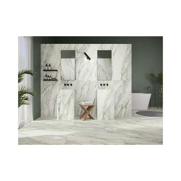 Splendor 4 in. x 5 in. Matte Soft White with Sage Green Vein Porcelain Wall and Floor Tile Sample