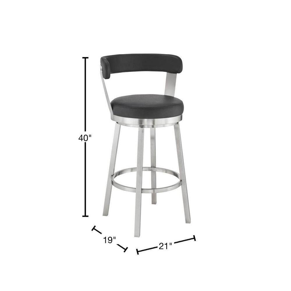 Contemporary 30" Black Faux Leather Swivel Bar Stool with Metal Base