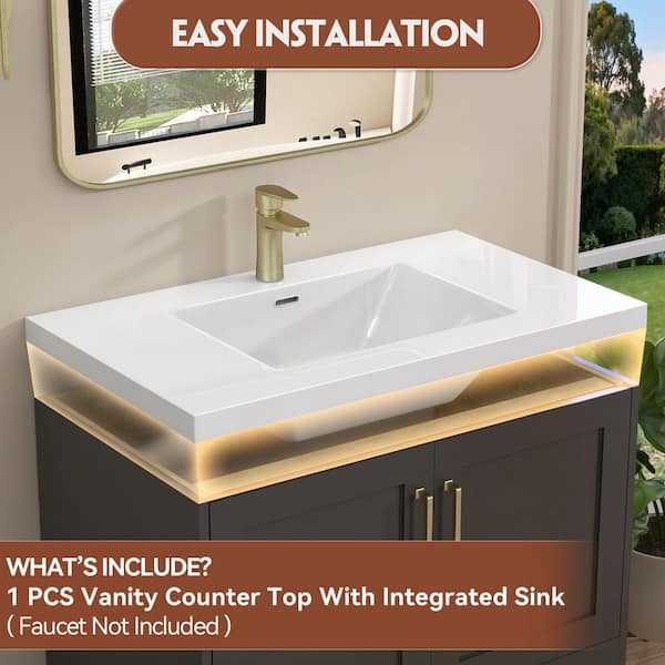 Zeafive 36 in. W x 22 in. D Solid Surface Vanity Top in Pure White
