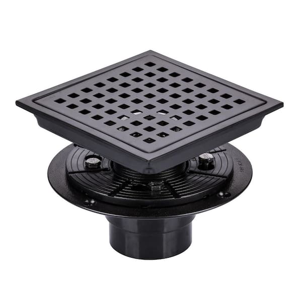 5.9 in. x 5.9 in. Stainless Steel Square Shower Drain with Strainer in Matte Black