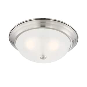 15 in. 3-Light Satin Platinum Interior Ceiling Light Flush Mount with Etched Glass Shade