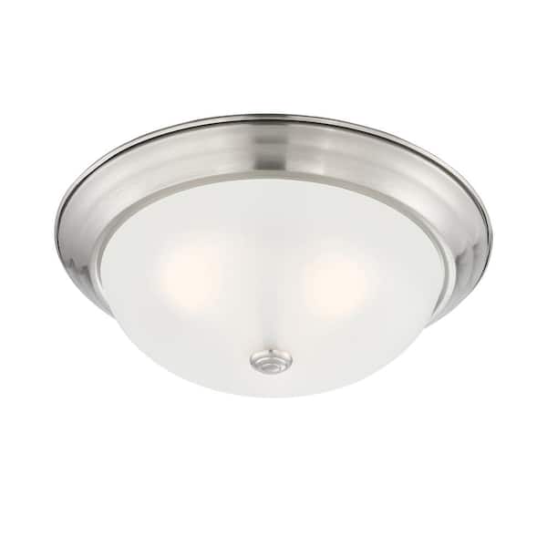 Designers Fountain 15 in. 3-Light Satin Platinum Interior Ceiling Light Flush Mount with Etched Glass Shade