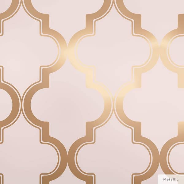 Pink and Metallic Gold Marrakesh Vinyl Peel and Stick Wallpaper Roll (Covers 28 sq. ft.)