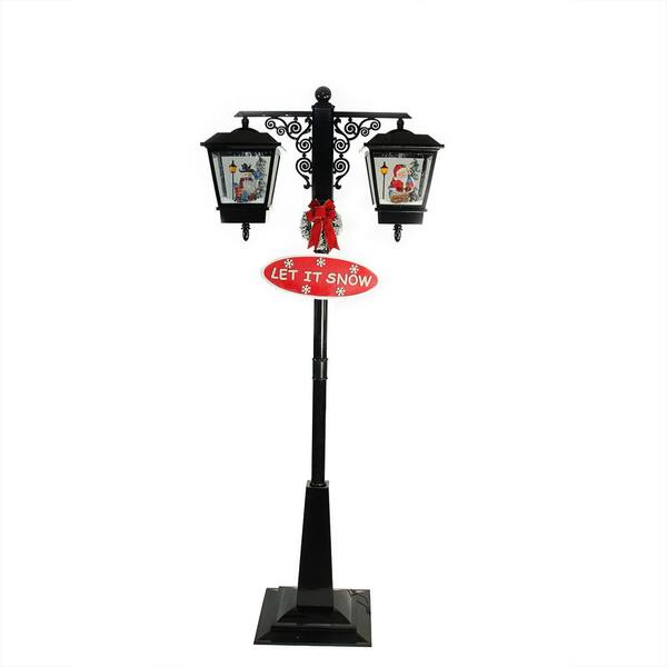 Northlight 74 In Lighted Black Al Snowing Santa And Snowman Double Street Lamp 32266717 The Home Depot Snowman Double Street Lamp, Santa Lamp Post Life Size