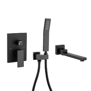 Single-Handle Wall Mount Roman Tub Faucet with Swivel Tub Spout and Rough-in Valve in Matte Black