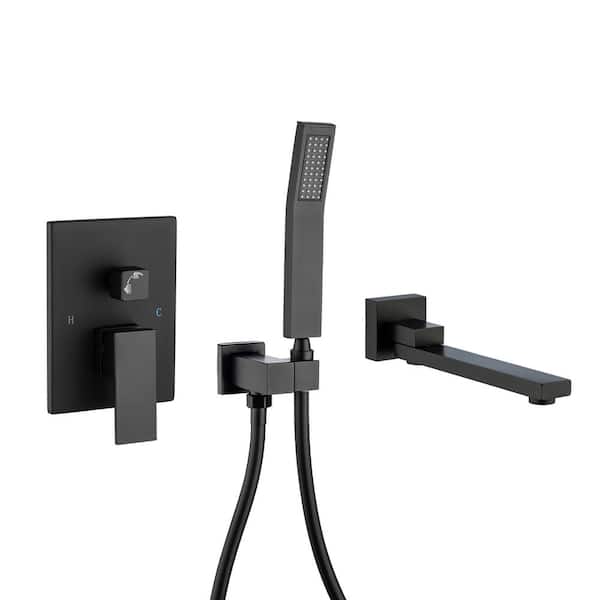 RAINLEX Single-Handle Wall Mount Roman Tub Faucet with Swivel Tub Spout and Rough-in Valve in Matte Black