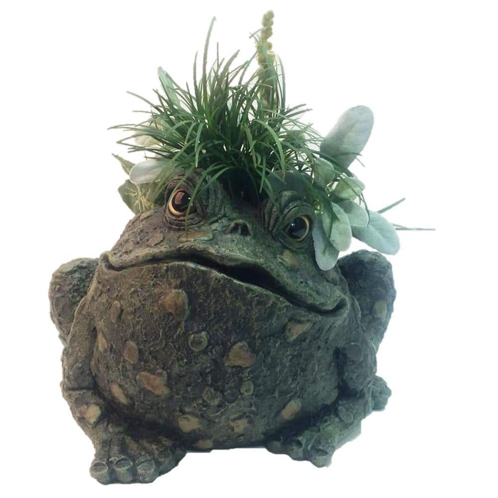Green Fiberglass Novelty Frog Planter with Drainage Holes