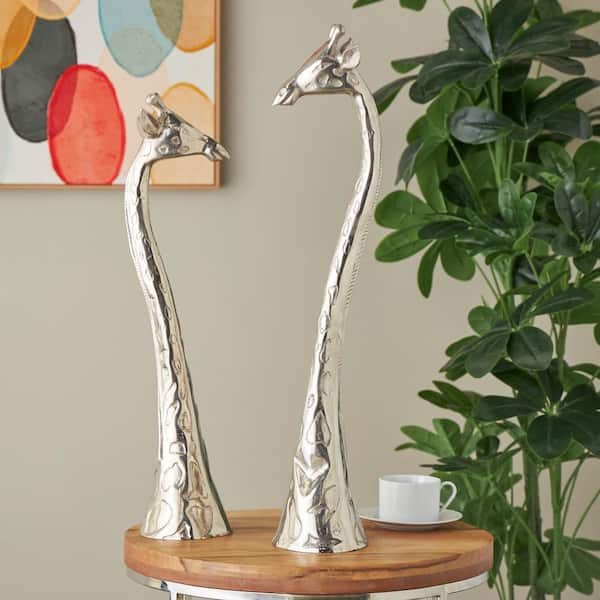 Litton Lane Silver Aluminum Metal Tall Giraffe Sculpture with Spotted Texturing (Set of 2)