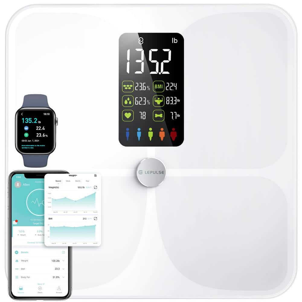 Large Display Digital Bathroom Scale with App in White