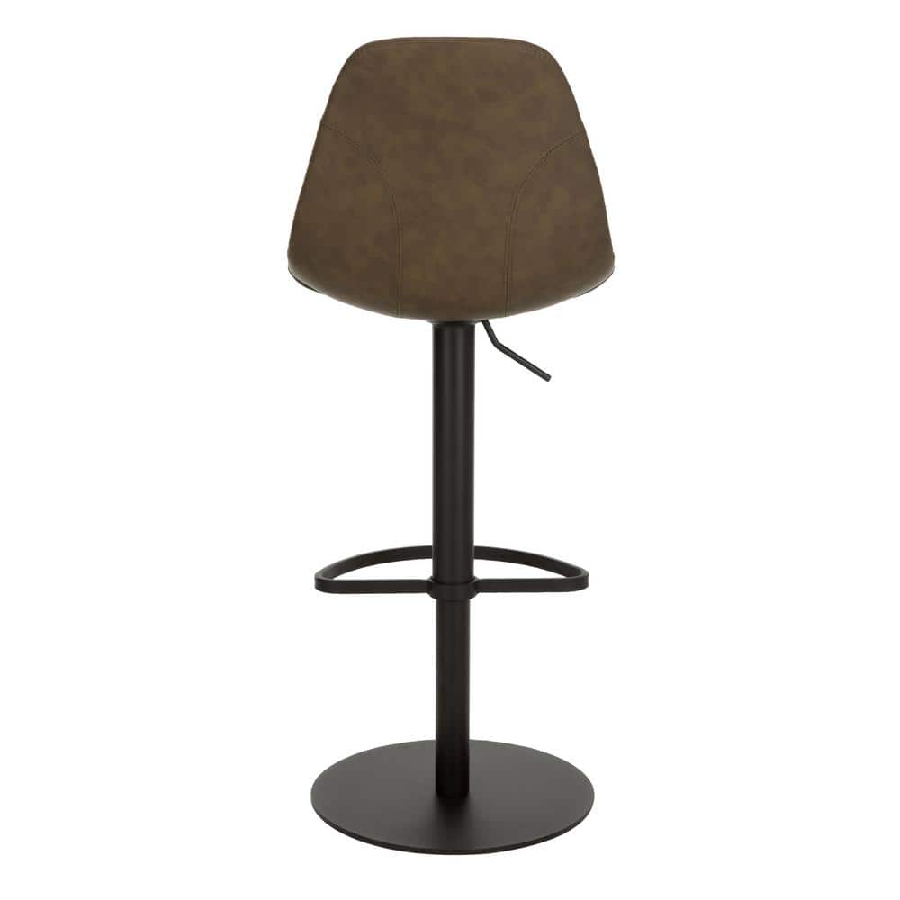 Olive Faux Leather Adjustable Swivel Barstool with Black Metal Base